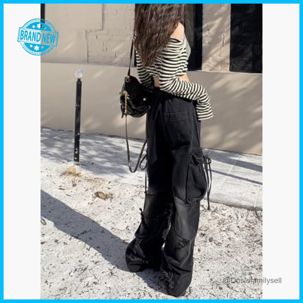 Baggy Cargo Pants Y2K Streetwear Classic Straight Leg Low Rise Jeans - Picture 5 of 6